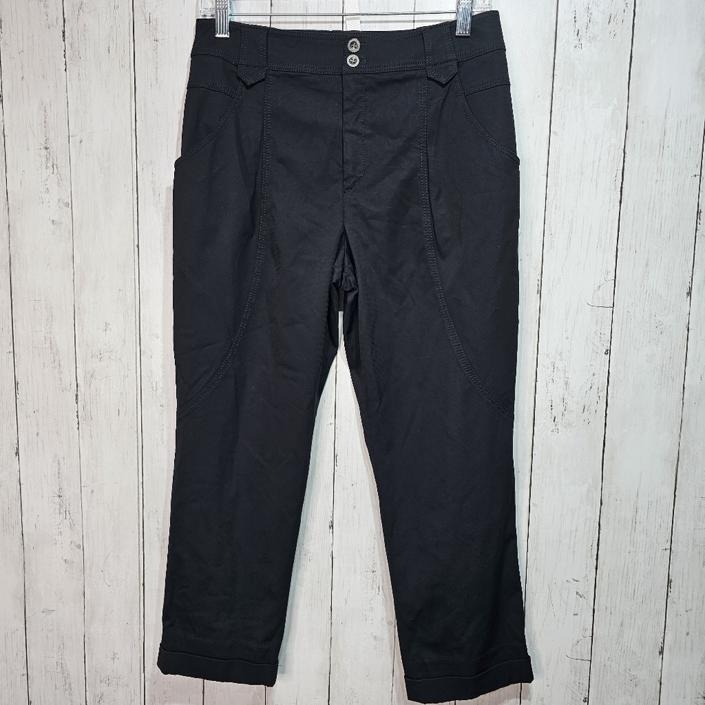 Vintage Hiroko Koshino Women's Black Cropped Cuffed Pants Size 40 (S/M)  Pockets